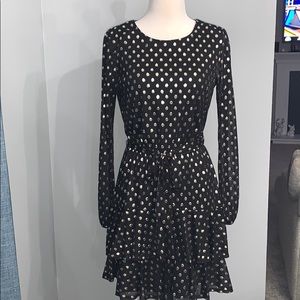 Long sleeve dress with gold polka dots